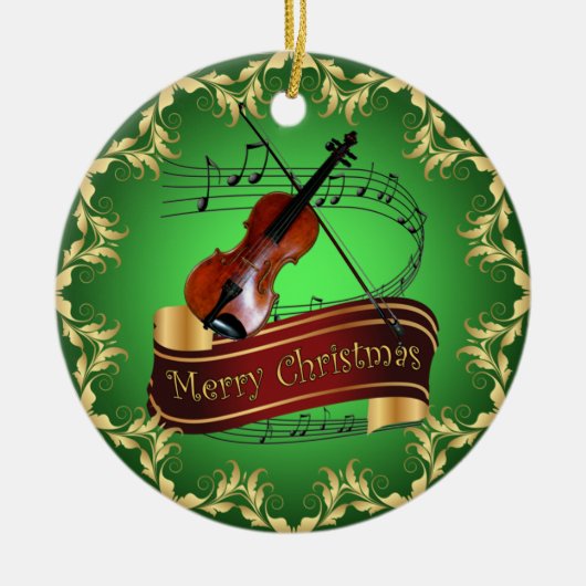 Violin ~ Musical Scroll ~ Merry Kerst~ * ~ Keramisch Ornament (Voorkant)