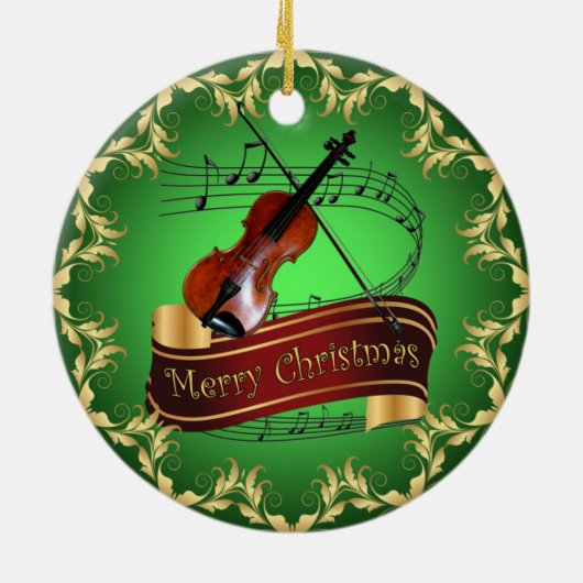 Violin ~ Musical Scroll ~ Merry Kerst~ * ~ Keramisch Ornament (Achterkant)