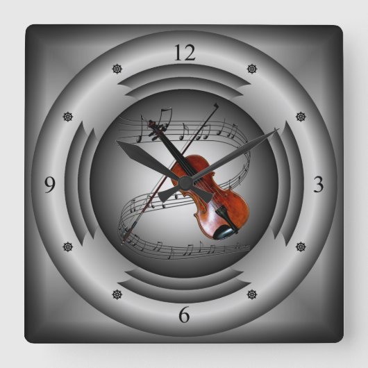 Violin ~ Musical Scroll ~ Silver Speaker ~ Een gew Vierkante Klok (Voorkant)