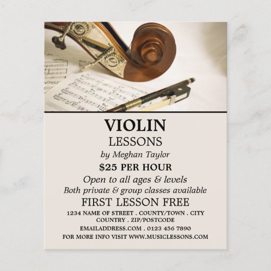 Violin Note-blad, Violin Lessons Adverteren Flyer (Voorkant)