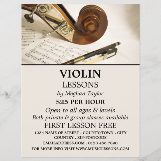 Violin Note-blad, Violin Lessons Adverteren Flyer (Voorkant)