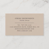 Violin Note Sheet, Musical Instrument Store Visitekaartje (Achterkant)