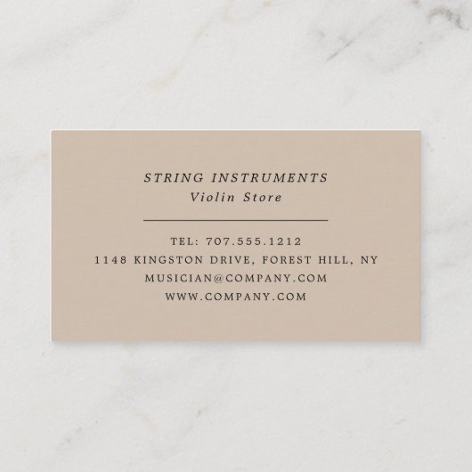 Violin Note Sheet, Musical Instrument Store Visitekaartje (Achterkant)