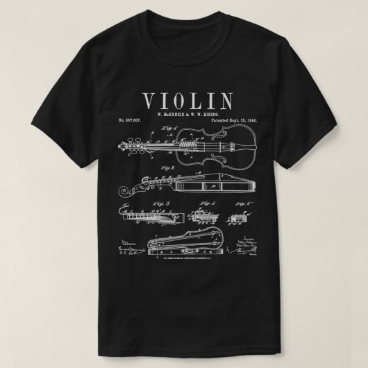 Violin Old  Patent Drawing Print T-shirt (Design voorkant)