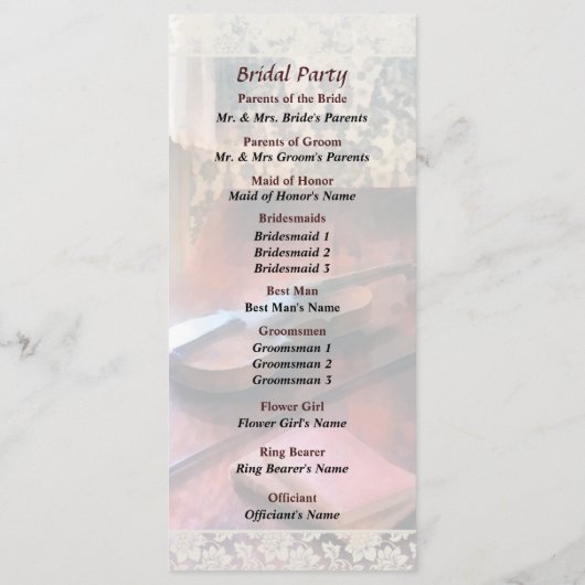 Violin on Credenza Wedding Program Programmakaart (Achterkant)