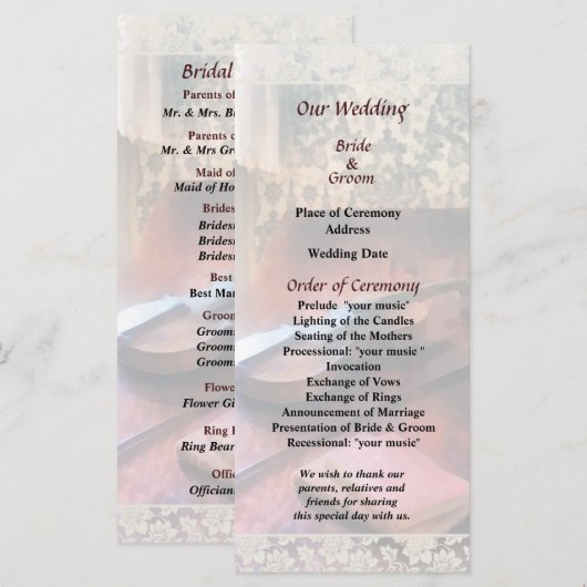 Violin on Credenza Wedding Program Programmakaart (Voorkant / Achterkant)