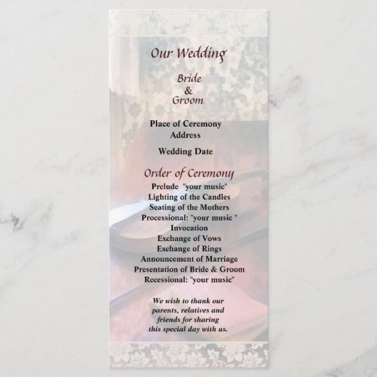 Violin on Credenza Wedding Program Programmakaart (Voorkant)