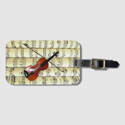 Violin on Rolling Sheet Music ~ Bagagelabel (Voorkant (horizontaal))