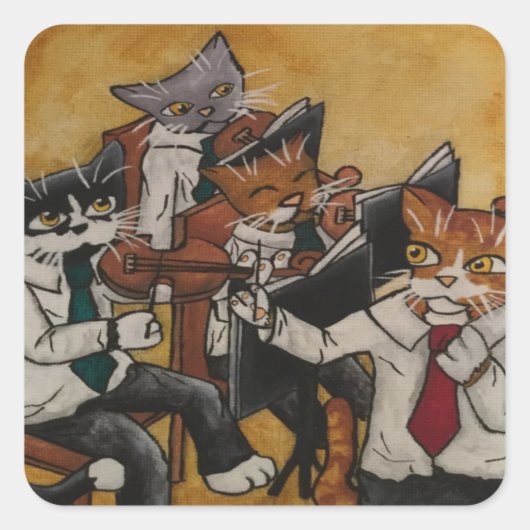 Violin Orchestral Katten Rechthoekig ticker Vierkante Sticker (Voorkant)