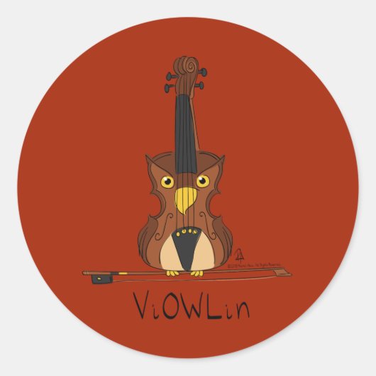Violin Owl Cute Music Kinder Teacher Ronde Sticker (Voorkant)
