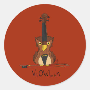 Violin Owl Cute Music Kinder Teacher Ronde Sticker