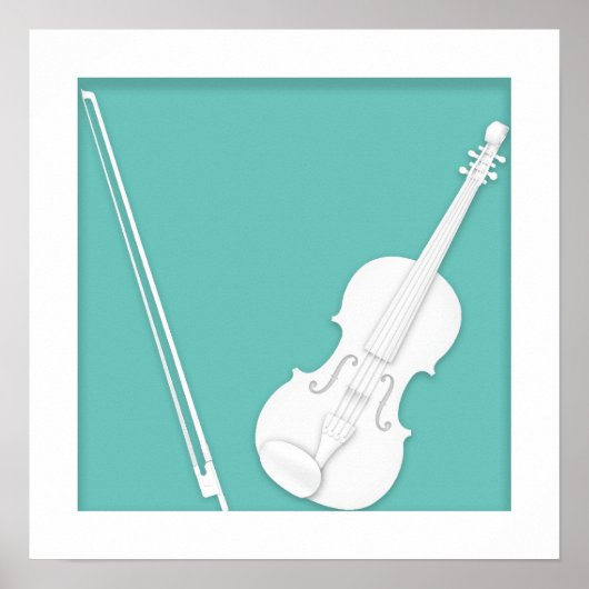 Violin Paper Cutout Illusion van Mozartini Aqua Poster (Voorkant)