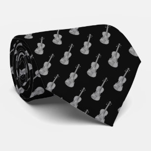 Violin Pattern - Black Silver Grey White Stropdas