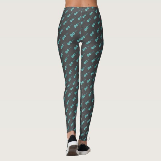 Violin Pattern - Blue and Dark Grey Leggings (Achterkant)