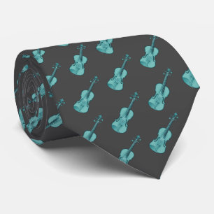 Violin Pattern - Blue and Dark Grey Stropdas