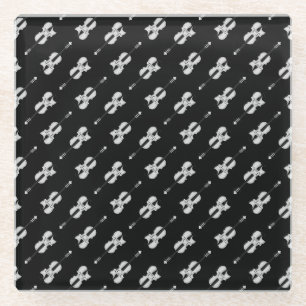 Violin Pattern - Zwart-wit Glazen Onderzetter