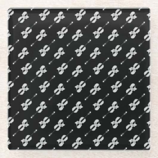 Violin Pattern - Zwart-wit Glazen Onderzetter (Voorkant)