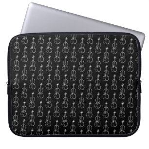 Violin Pattern - Zwart-wit Laptop Sleeve