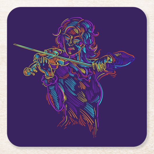 Violin Player Abstracte neontekening Kartonnen Onderzetters (Voorkant)
