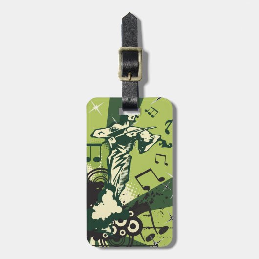 Violin Player Musical Notes Bagagelabel (Voorkant verticaal)