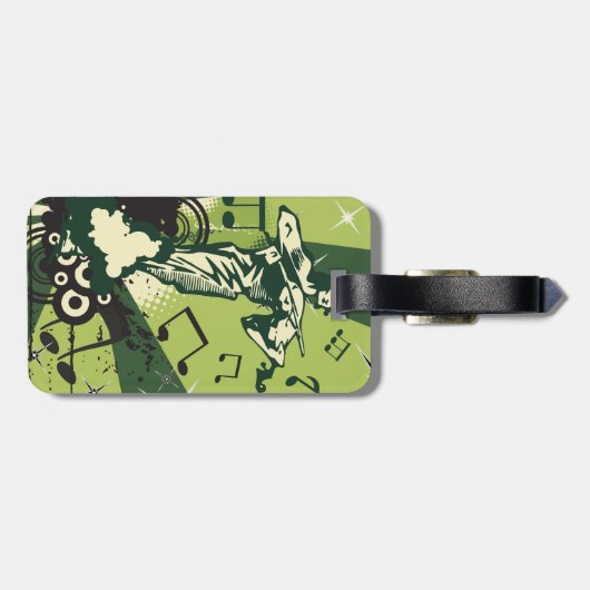 Violin Player Musical Notes Bagagelabel (Achterkant horizontaal)