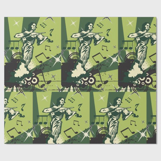 Violin Player Musical Notes Cadeaupapier (Vlak)