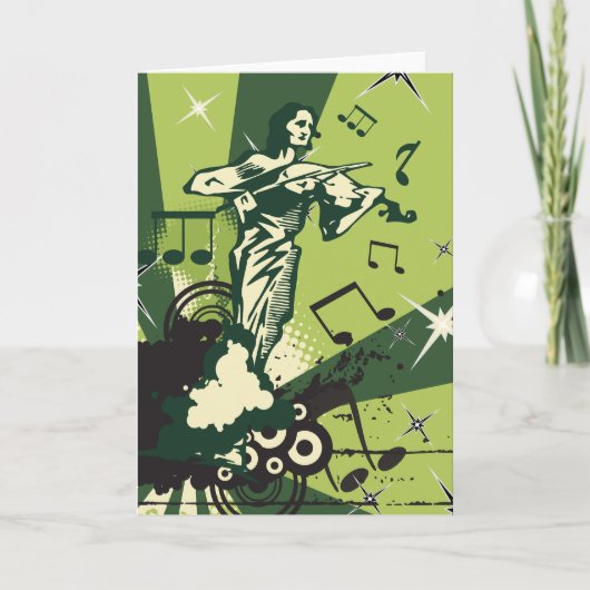 Violin Player Musical Notes Kaart (Voorkant)