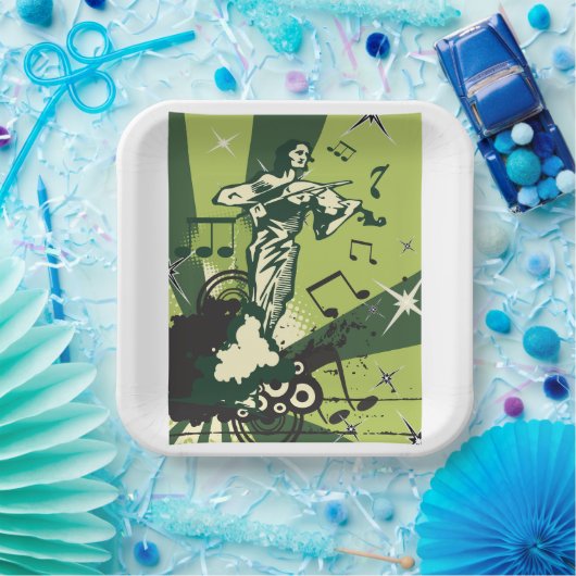 Violin Player Musical Notes Papieren Bordje (Feest)