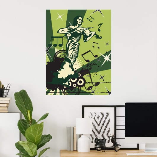 Violin Player Musical Notes Poster (Thuiskantoor)
