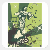 Violin Player Musical Notes Vierkante Sticker (Voorkant)