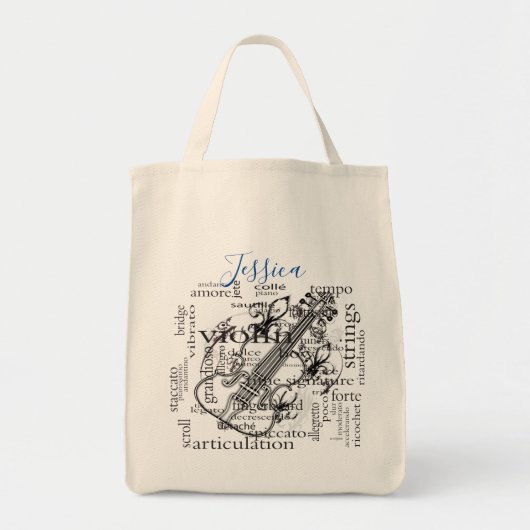 Violin Player-muziekmonogram Tote Bag (Voorkant)