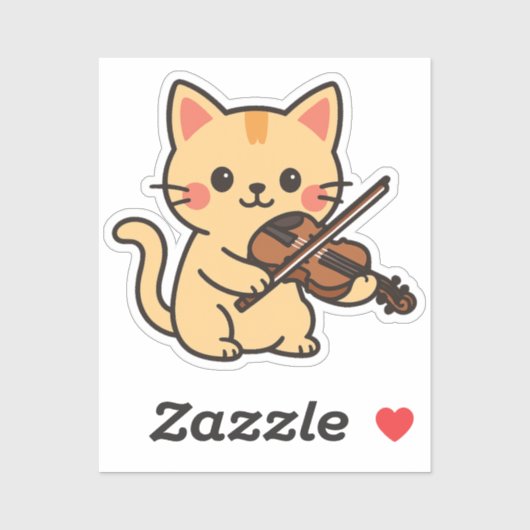 Violin Playing Cat Design Sticker (Vel)