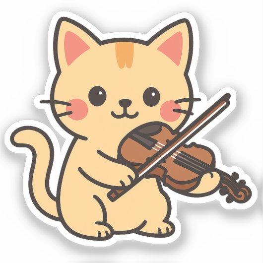 Violin Playing Cat Design Sticker (Voorkant)