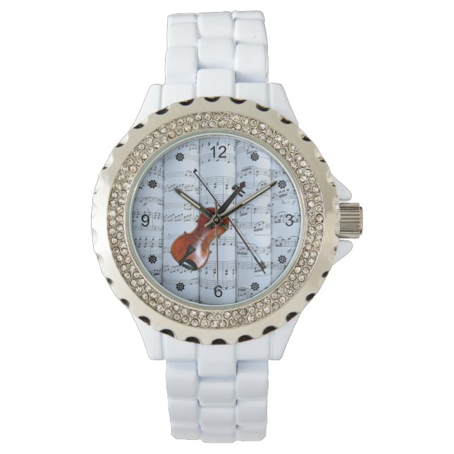 Violin ~ Rollend vel Music ~ Blue Tint Background Horloge (Voorkant)
