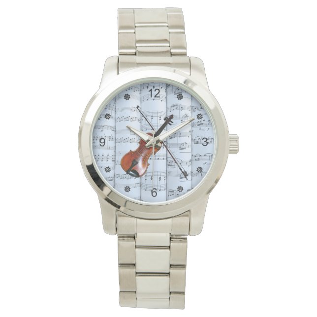 Violin ~ Rollend vel Music ~ Blue Tint Background Horloge (Voorkant)