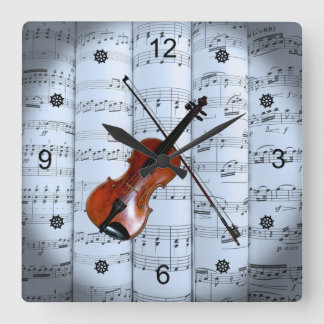 Violin ~ Rollend vel Music ~ Blue Tint Background Vierkante Klok