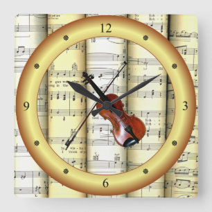 Violin ~ Rollend vel Music ~ Gold Ring ~ * ~ Vierkante Klok
