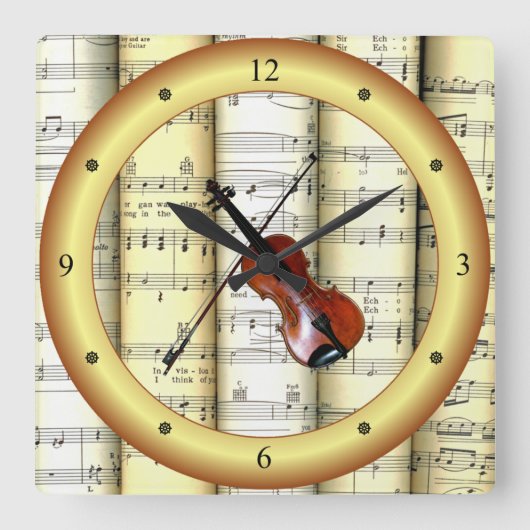 Violin ~ Rollend vel Music ~ Gold Ring ~ * ~ Vierkante Klok (Voorkant)