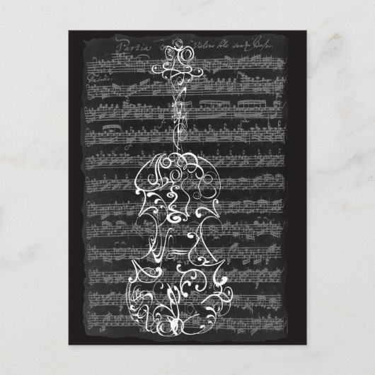 Violin Scrawl op Bach Manuscript Briefkaart (Voorkant)