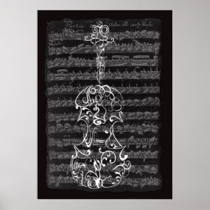 Violin Scrawl op Bach Manuscript Poster