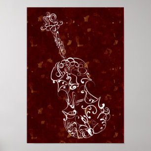 Violin Scrawl White op Deep Red Large Speckles Poster