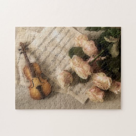 Violin, Sheet Music and Flowers Photo Puzzle Legpuzzel (Horizontaal)