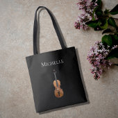 Violin Simple Monogram Music Black Tote Bag