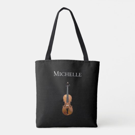 Violin Simple Monogram Music Black Tote Bag (Achterkant)