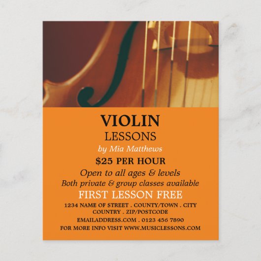 Violin Strings, Violin Lessons Advertising Flyer (Voorkant)