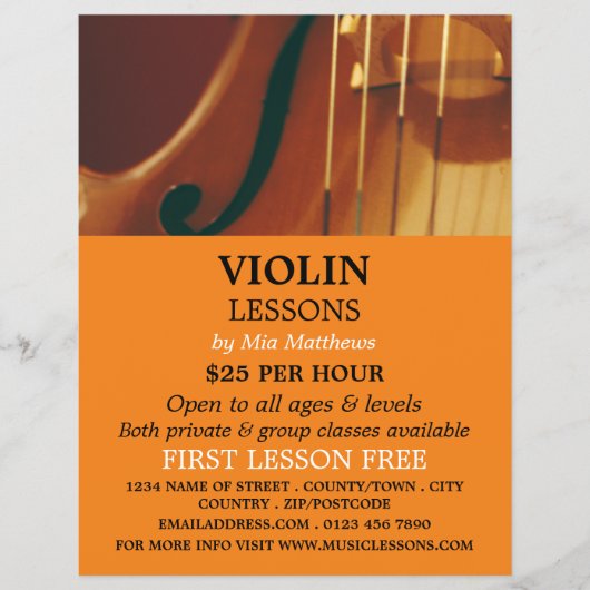 Violin Strings, Violin Lessons Advertising Flyer (Voorkant)