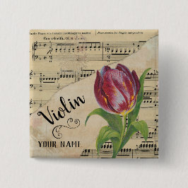 Violin Tulip vel Music Gepersonaliseerd Vierkante Button 5,1 Cm