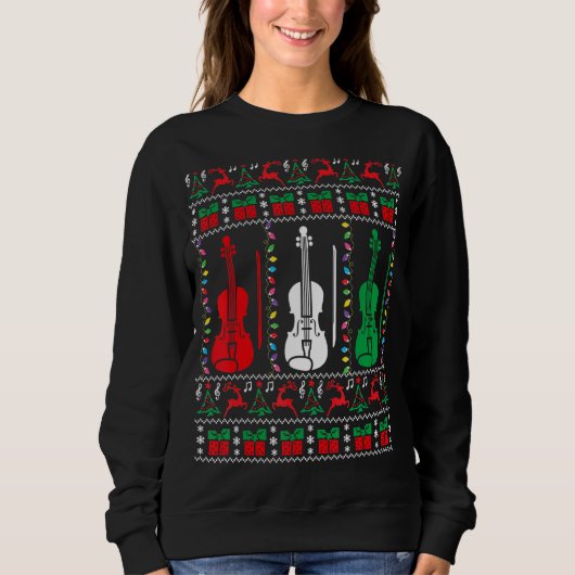 Violin Ugly KerstSweater Violinist Xmas Famil Trui (Voorkant)