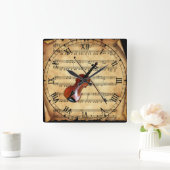 Violin ~  vel Music-achtergrond ~ Uniek ~ Vierkante Klok (Huis)