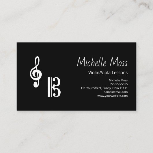 Violin Viola Lessons Simple Black White Musical  Visitekaartje (Voorkant)